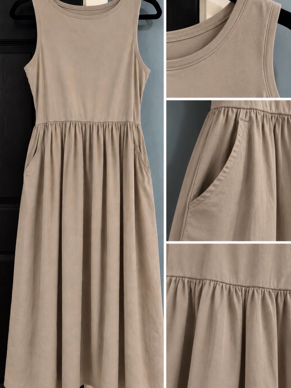 Sleeveless Pocket Midi Dress — Taupe